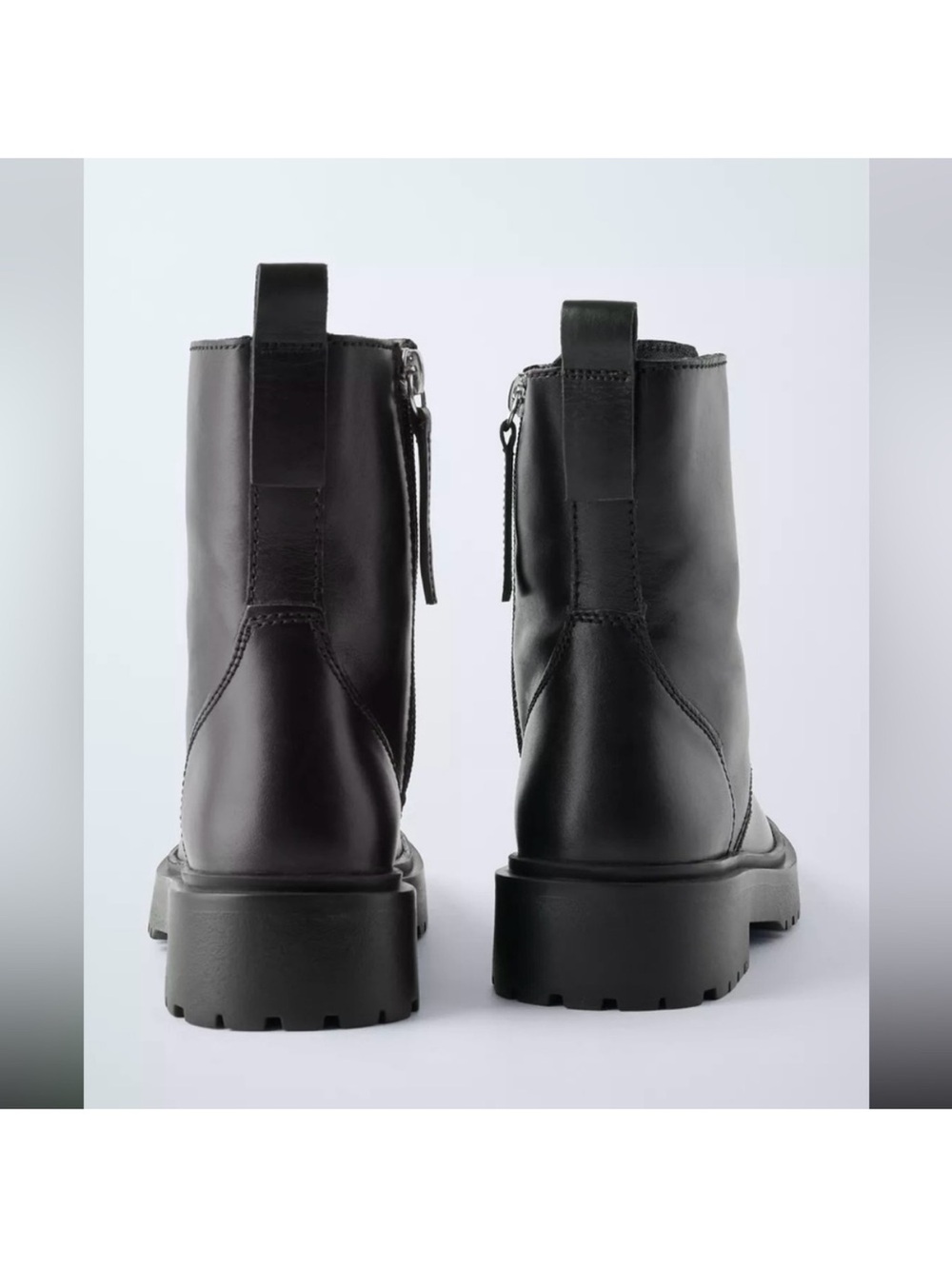New ZARA Black Lace-Up Combat Boots - Picture 6 of 6
